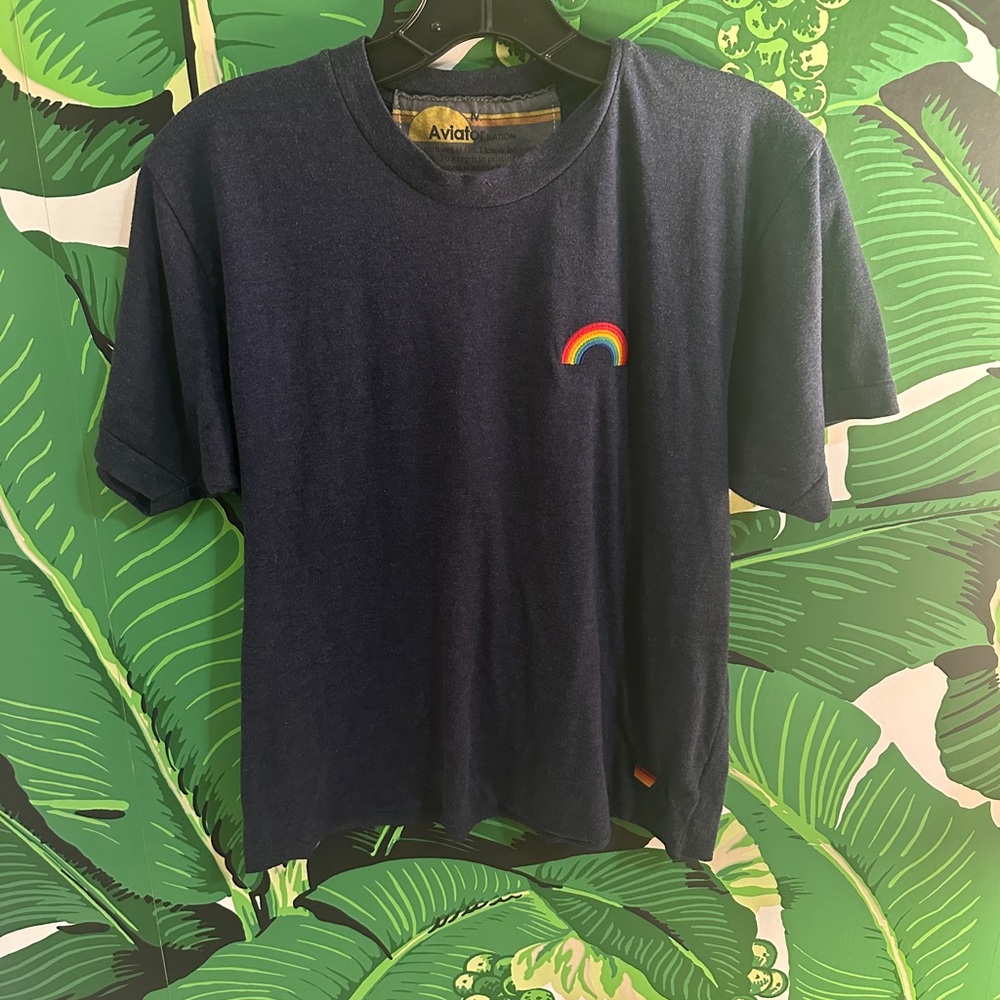 Aviator Nation Heather Navy Rainbow Tee, Size M